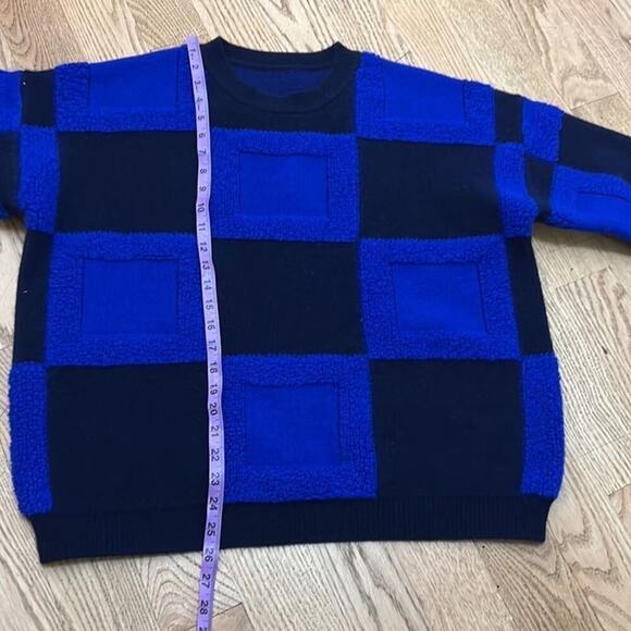 SWEATER  THICK‎ WARM KNITTED 100% WOOL BLUE & BLACK SIZE M - Picture 8 of 10